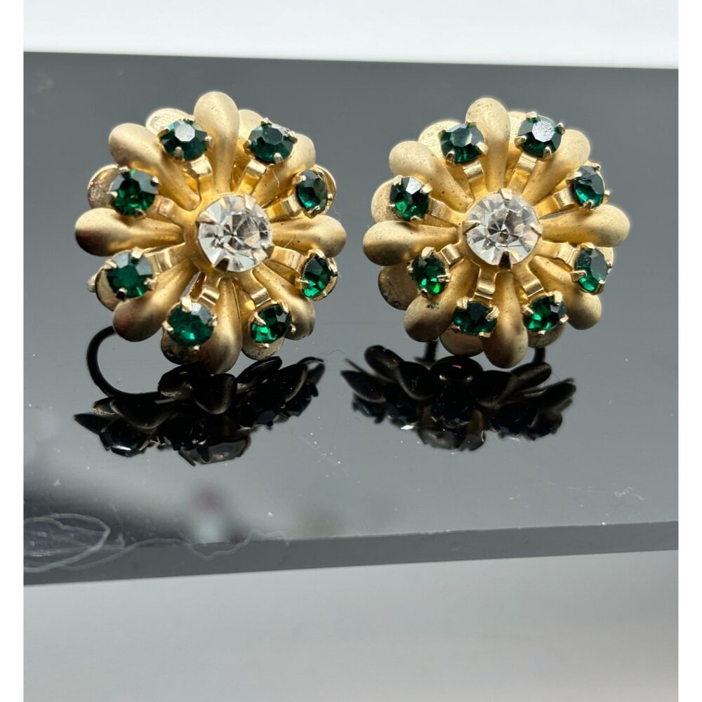 1950s Goldtone Rhinestone Brooch Earrings Compact-Very RARE - Picture 4 of 14
